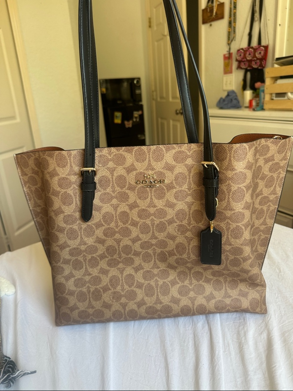 COACH Signature Canvas Tote in Khaki/Black